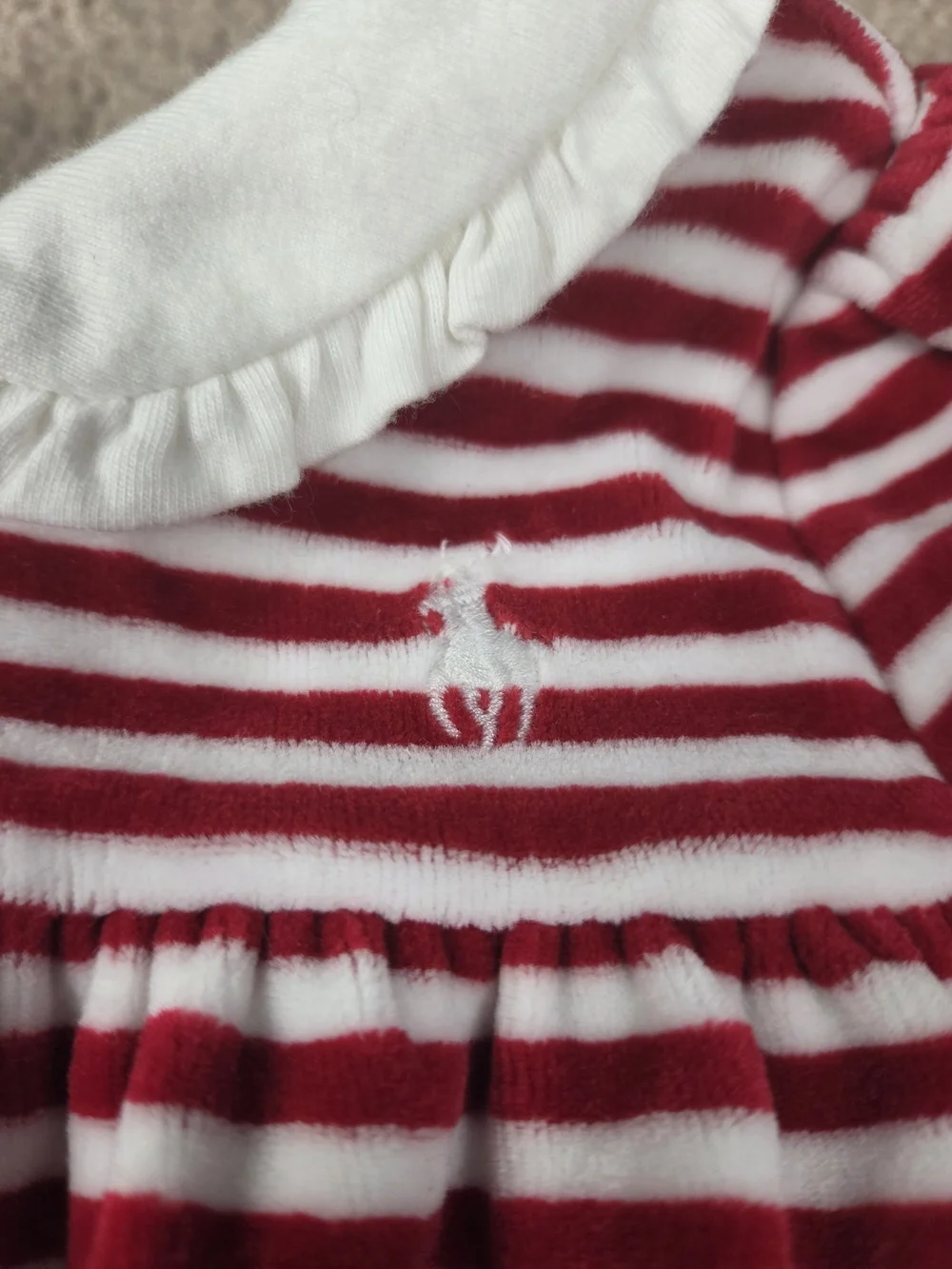 Striped Red & White Footed One-Piece for Kids with Ruffle Collar